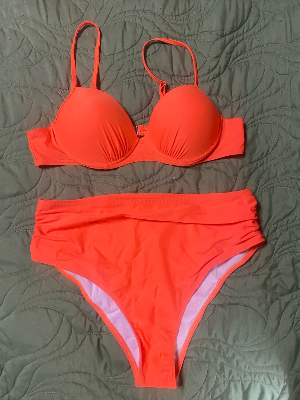 Women's High-Waist Push-Up Bikini Set - Coral